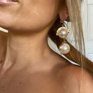 Statement Hanging Pearl & Gold Earrings